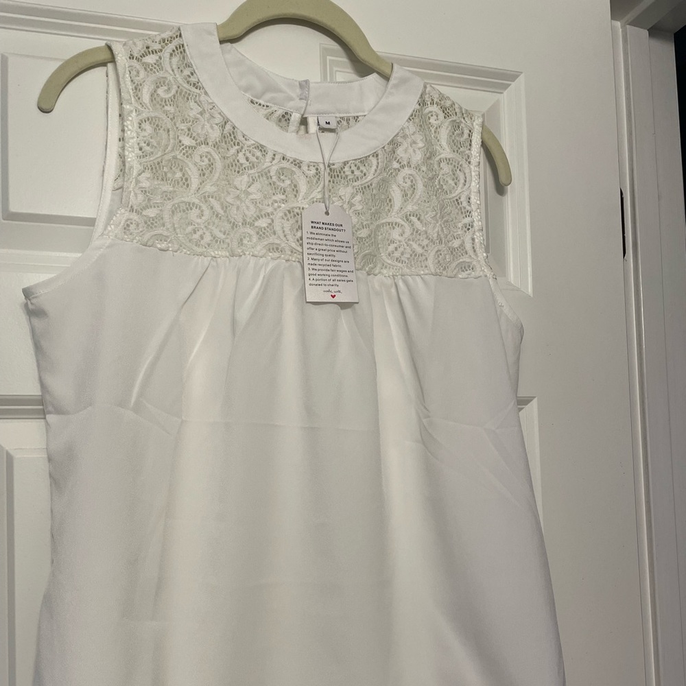 Made with ❤️ White Lace Sleeveless Shirt
